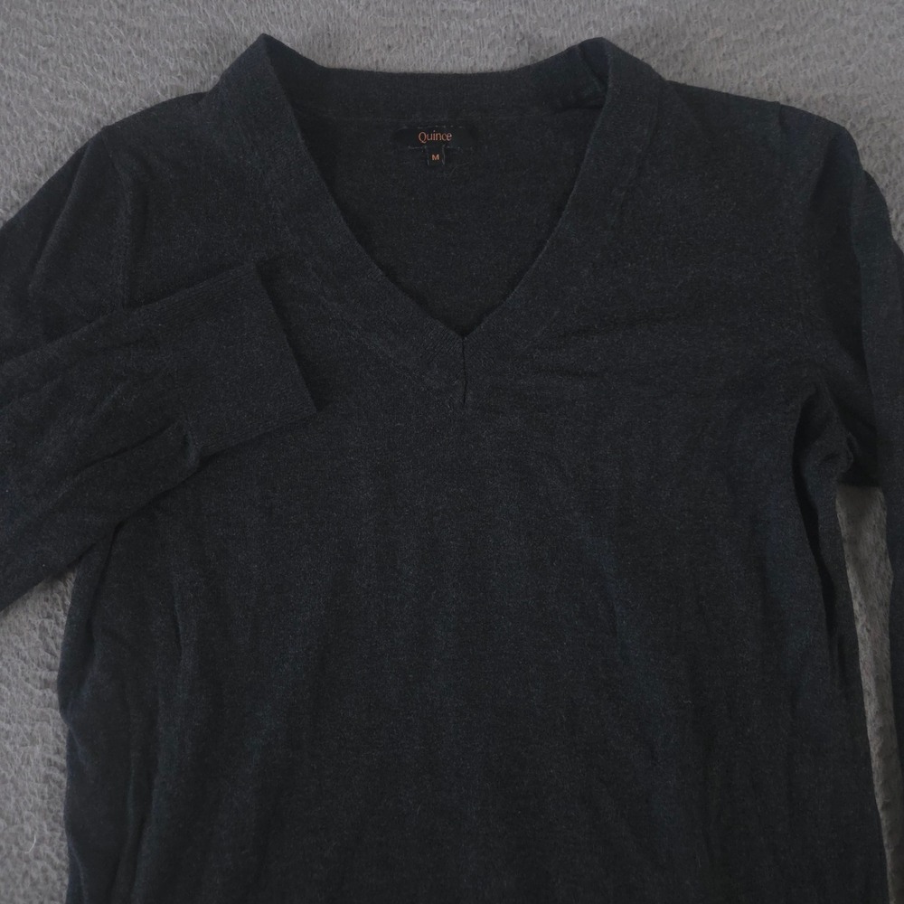 Quince Sweater Womens Medium Charcoal Grey Organic Cotton Cashmere V-Neck Knit